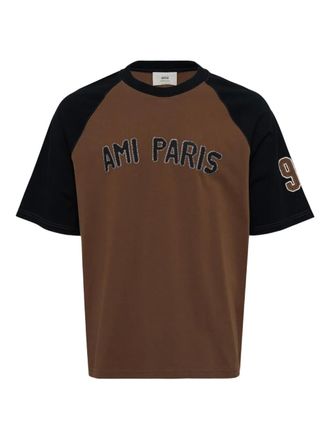 Ami two-tone short-sleeve cotton T-shirt - Brown
