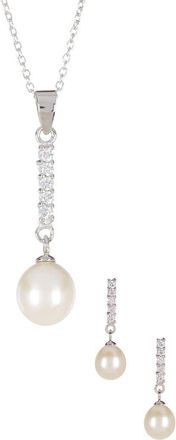 Splendid Pearls Dangling CZ & 8-9mm Pearl Necklace & Earrings Set in Natural White at Nordstrom Rack