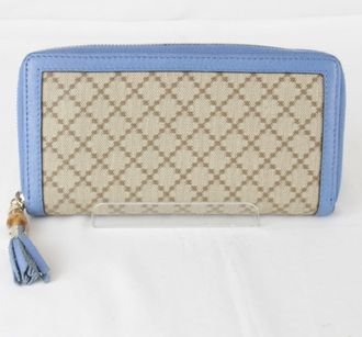 Gucci Blue Canvas Leather Long Wallet (Bi-Fold) (Pre-Owned)