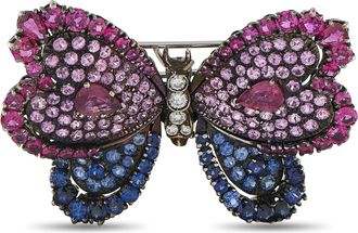 Luxury Bazaar 18K White Gold and Silver 0.40ct Diamond, Ruby, and Sapphire Butterfly Brooch MF12-070126