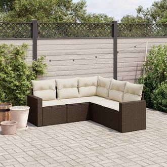 vidaXL Set Comedor De Jard&iacute;n 5 Piezas Y Cojines Rat&aacute;n Sint&eacute;tico Marr&oacute;n Vidaxl