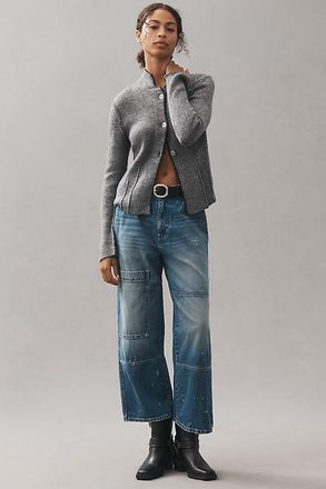 Pilcro Mock-Neck Cutaway Cardigan Sweater