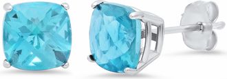 MAX + STONE Sterling Silver or Gold 8mm Cushion Cut Gemstone Birthstone Stud Earrings