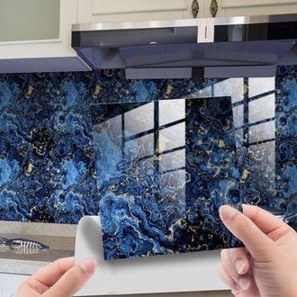 OEM Adhesivos De Lujo Para Azulejos Con Efecto M&aacute;rmol Azul Claro, Imitaci&oacute;n De Vetas De Cristal, Para Decoraci&oacute;n Del Hogar, Pared O Suelo, 10 X 10 Cm, 10 