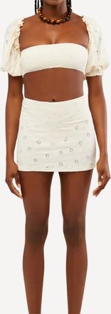 WeWoreWhat Puff Sleeve Eyelet Bikini Top In Off White