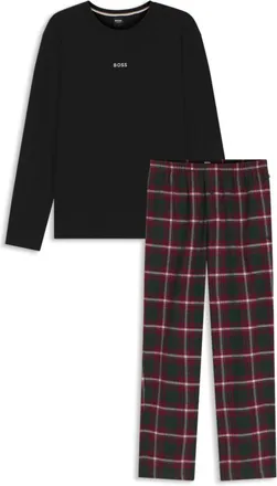 BOSS Gift-boxed pajama set in a checked cotton blend