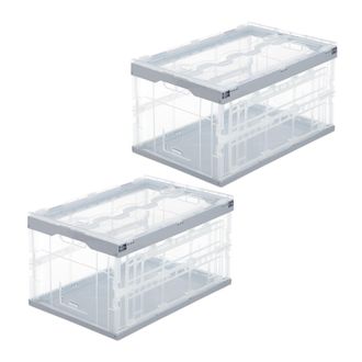 Relaxdays 2 Cajas De Almacenaje Con Tapa Plegables, Pl&aacute;stico, 31.5 X 59.5 X 39.5 Cm, Transparente Y Gris