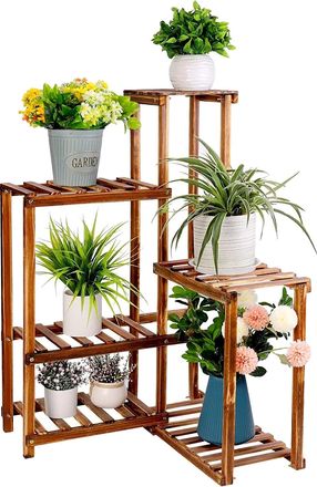 OEM Soporte Para Plantas De 6 Niveles, Construcci&oacute;n De Madera Resistente, Color Marr&oacute;n