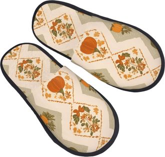 Generic Non-Slip Fluffy Slipper Autumn Bow Pumpkin Fall Maple Leaves House Shoes Lightweight Home Slippers for Indoor Travel Guest M