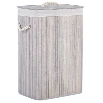Beliani Beliani - Cesta De Madera De Bamb&uacute; Gris Claro Blanco Crema 60 Cm Tapa Extra&iacute;ble Komari