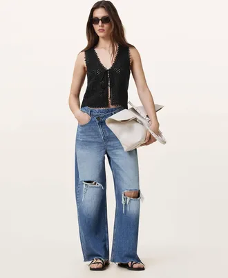 AllSaints Cotton Florence Crochet Waistcoat, Size: XS