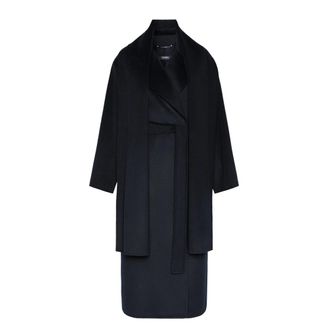 Max Mara Carisma Lange Jas - Dames - Jas met riem - Blauw - S - Wol - Jassen