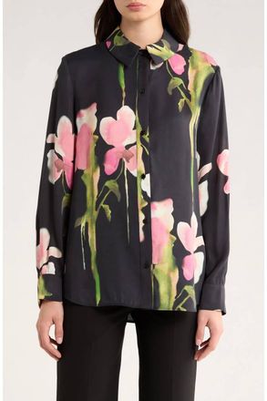 Stine Goya Melting Flowers Print Button Front Shirt In Black
