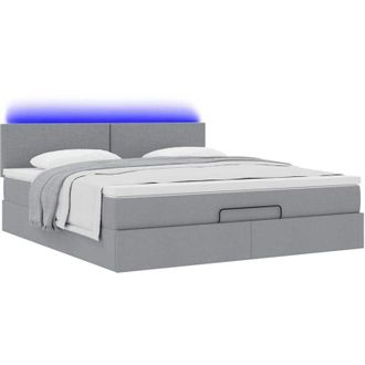 vidaXL Vidaxl - Cama Otomana Con Colch&oacute;n Y Led Tela Gris Claro 180x200cm