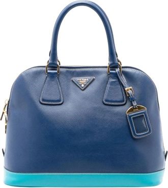 Prada Pre-owned Handbags, female, Blue, Size: ONE SIZE Pre-owned Structured Leather Satchel