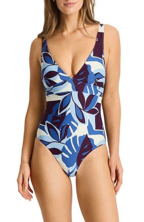Sea Level Australia Rumba Longline Tie Back A- to DD-Cup One-Piece Swimsuit in Denim Blue at Nordstrom, Size 10 Us