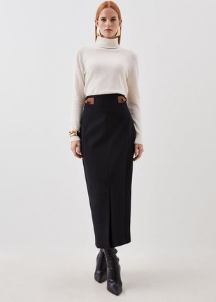 Karen Millen Tailored Compact Stretch Tab Detail Midi Skirt