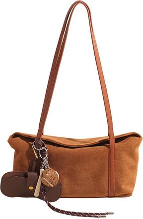 Generic Women Suede Shoulder Bag with Inner Pocket Flap Underarm Bag Large Capacity Satchel Bag Clutch Purse for Work Travel (caramel)
