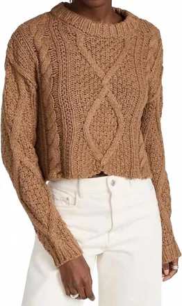 Free People Cutting Edge Cable Cropped Sweater In Camel