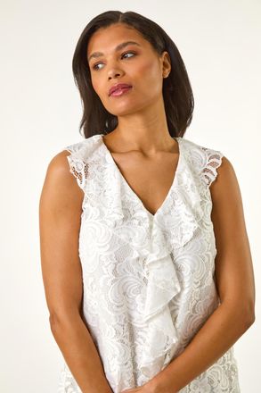 Roman Lace V-Neck Ruffle Front Top