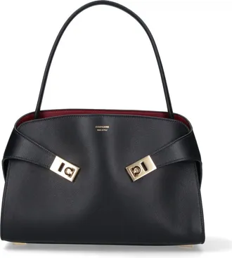Ferragamo Black Hug Soft Calf Leather Handbag