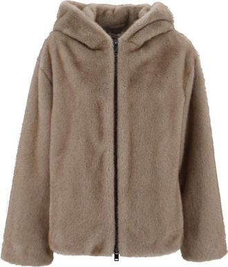 P.A.R.O.S.H. Zachte Beige Nepbont Hoodiejas - Dames - Winterjassen - Beige - XS - Nepbont - Jassen