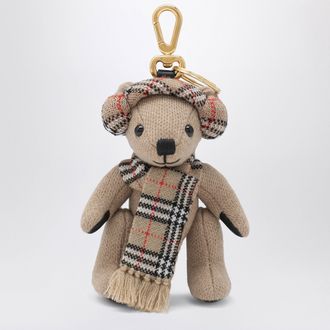 Burberry Thomas teddy bear charm in wool and cashmere, sand