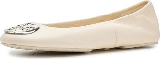 Tory Burch Reva Travel Ballet Womens Shoes Light Cream/Silver : 10.5 M, Leather