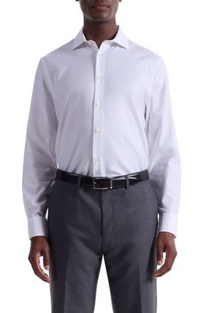 Bugatchi Axel Shaped Fit Stretch Cotton Button-Up Shirt in White at Nordstrom, Size Xxx-Large