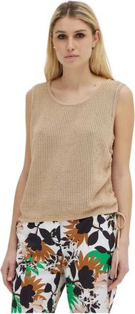 Giorgio Grati Geribbelde katoenen top - Dames - Tops zonder mouwen - Beige - M - Katoen - Tops