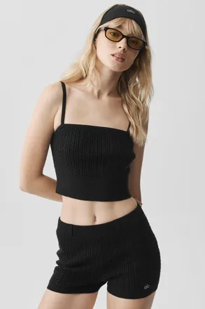 Alo | Mini Cable Sweater Tank Top in Black, Size: Medium