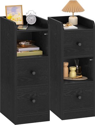 OEM Comodino Set Di 2, Tavolino Stretto Con 2 Cassetti, Comodino Con Protezione Superiore, Per Spazi Ristretti, Per Camera Da Letto, Soggiorno, Nero