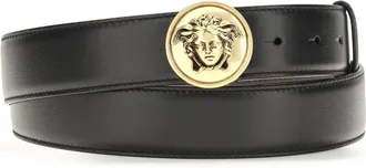 Versace Mens Leather Belt Medusa Buckle Black-Gold Calf Black/gold