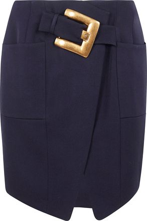 Balmain Belted Grain De Poudre Knee Length Skirt