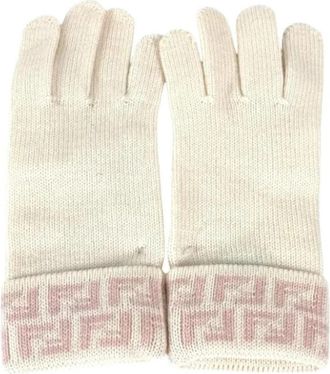 Fendi Pre-owned Korte Wollen Handschoenen - Dames - Vintage Accessoires - Beige - ONE Size - Wol - Vintage