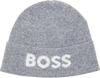 HUGO BOSS Gebreide muts met print - Heren - Hoeden - Grijs - ONE Size - Wol - Accessoires