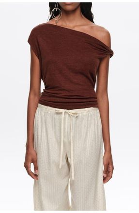 Bimba & Lola Linen Knot-Neckline Top in Brown at Nordstrom, Size Medium Eu