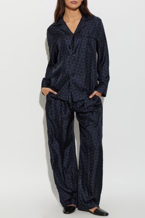 Kenzo Wide-leg Silk Trousers, Womens, Navy Blue