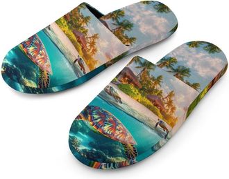 Generic Sea Turle in Sunset Cotton Slippers for Men Memory Foam House Slippers Soft Anti-skid Sole Indoor Outdoor Shoes