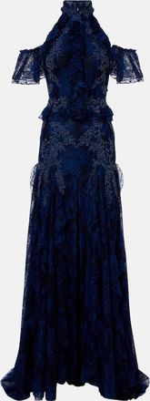 Costarellos Embellished halterneck lace gown