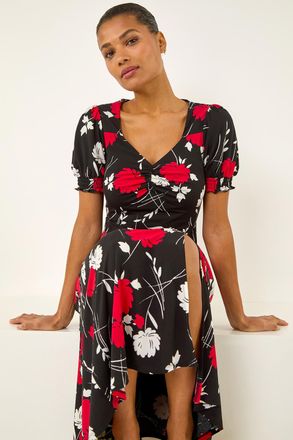 Roman Floral Print Ruched Midi Dress