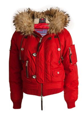 Dsquared2 red bomber parka with fur collar