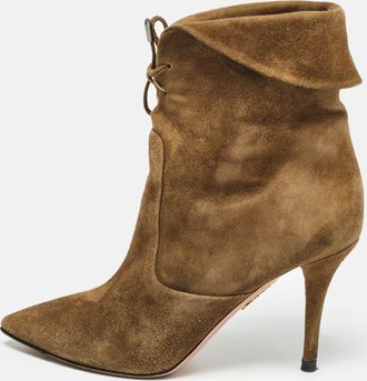 Aquazzura Brown Olive Green Suede Tribeca Ankle Boots