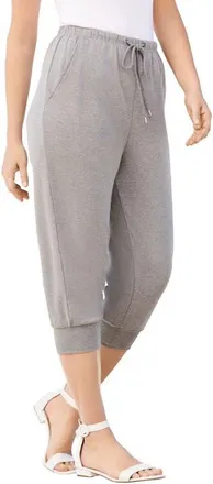 Roaman's Plus Size Soft Knit Capri Pant With Drawstring Waist in Medium Heather Grey at Nordstrom, Size Large