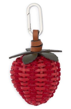Tory Burch Strawberry Woven Leather Bag Charm in Red at Nordstrom