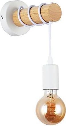 OEM Aplique De Pared Led Redondo De Madera Natural, Casquillo E27, Cable De Suspensi&oacute;n Blanco, Estilo N&oacute;rdico Retro, Apto Para Pasillos, Dormitorios Y Sal