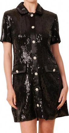Dolce Cabo Sequin Rhinestone Button Dress In Black