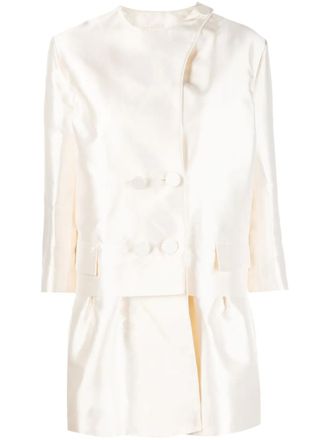 Dior 2010s collarless double-breasted chiffon silk coat - women - Silk/Silk - 36 - Neutrals