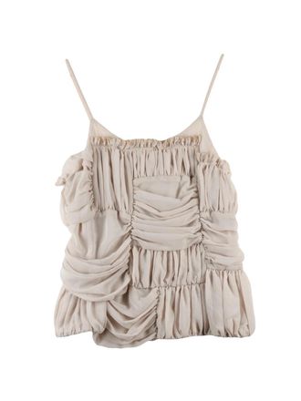 Comme Des Gar&ccedil;ons Beige Patchwork Fluid Spaghetti Strap Polyester Tank Top