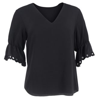 Chlo&eacute; Chlo&eacute; V-hals blouse met gegolfde mouwen in zwarte zijde